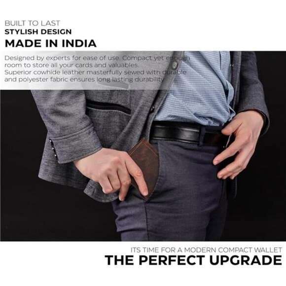 Real Leather RFID Trifold Wallet for Men Slim Credit Card ID Holder Gift - Picture 6 of 7